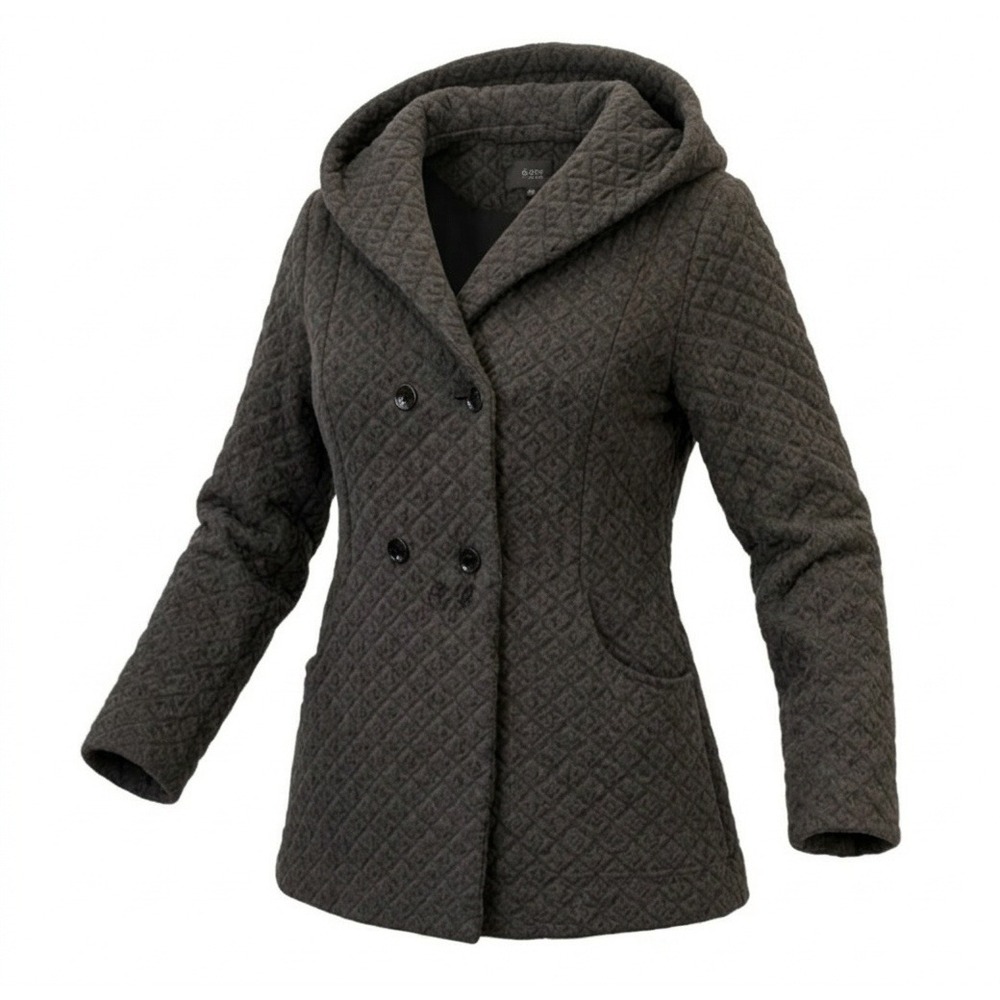 Gallery New York Women's Quilted Gray‎ 3 Button Mid Length Hooded Coat. Size XL